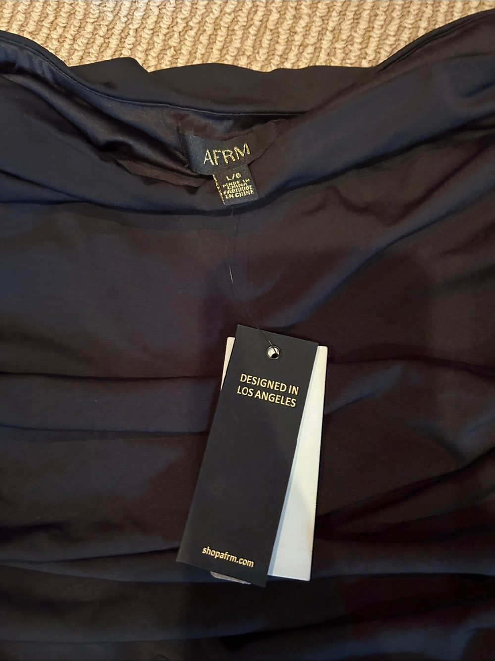 NWT AFRM Black Off-the-Shoulder ruched sides  stretch bodysuit size large - Picture 5 of 8